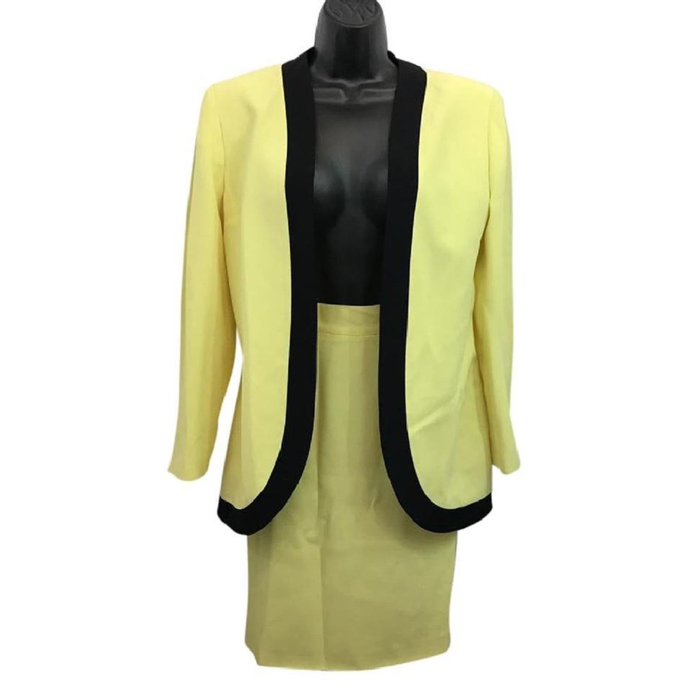 Genny Black Trim Yellow Skirt Suit US 8 I 42